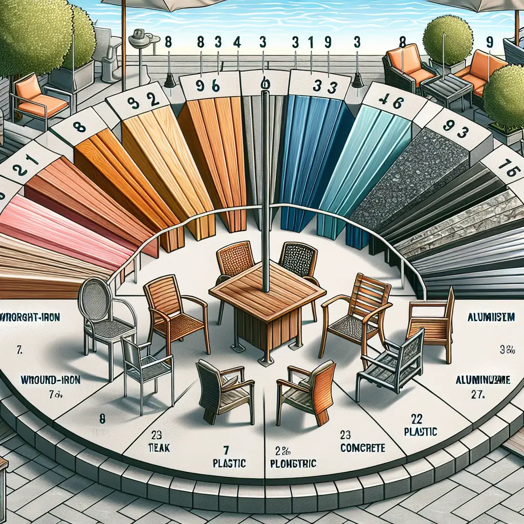 A creative and imaginative artistic rendering depicting The 8 Most Durable Patio Furniture Materials (Ranked)