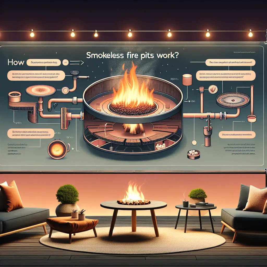 A creative and imaginative artistic rendering depicting How Do Smokeless Fire Pits Work?