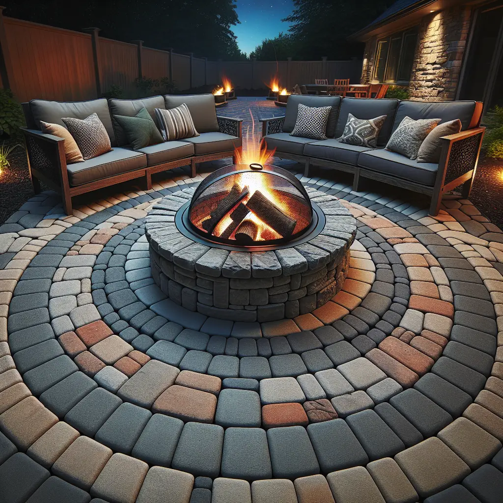 A creative and imaginative artistic rendering depicting How to Build a Beautiful Fire Pit With Patio Pavers