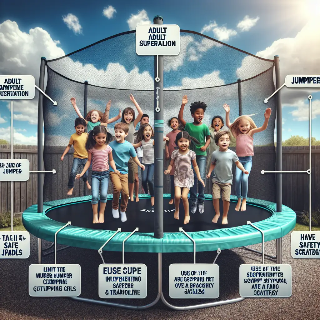 A creative and imaginative artistic rendering depicting Are Trampolines Safe? (and 8 tips to make them safer)