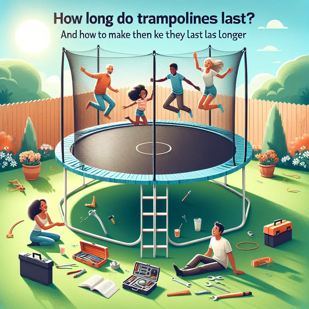 A creative and imaginative artistic rendering depicting How Long Do Trampolines Last? (and how to make them last longer)