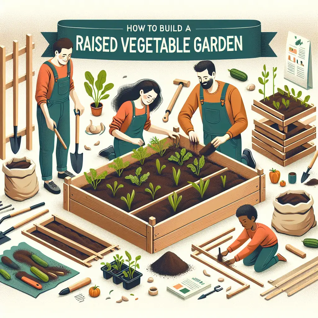 A creative and imaginative artistic rendering depicting How To Build A Raised Vegetable Garden