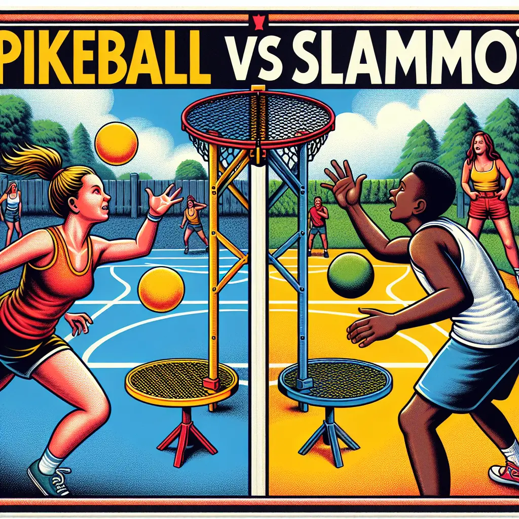 A creative and imaginative artistic rendering depicting Spikeball vs Slammo - Is there a difference?