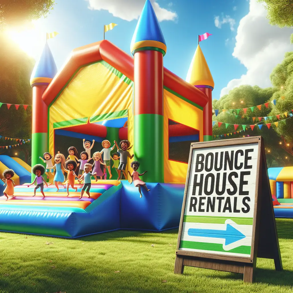 A creative and imaginative artistic rendering depicting How Much Are Bounce House Rentals?