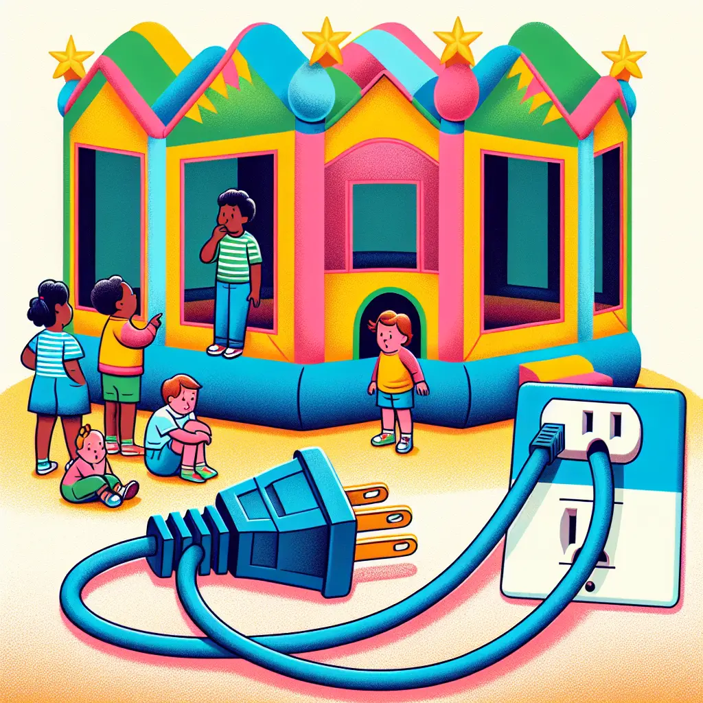 A creative and imaginative artistic rendering depicting Does A Bounce House Need to be Plugged In?