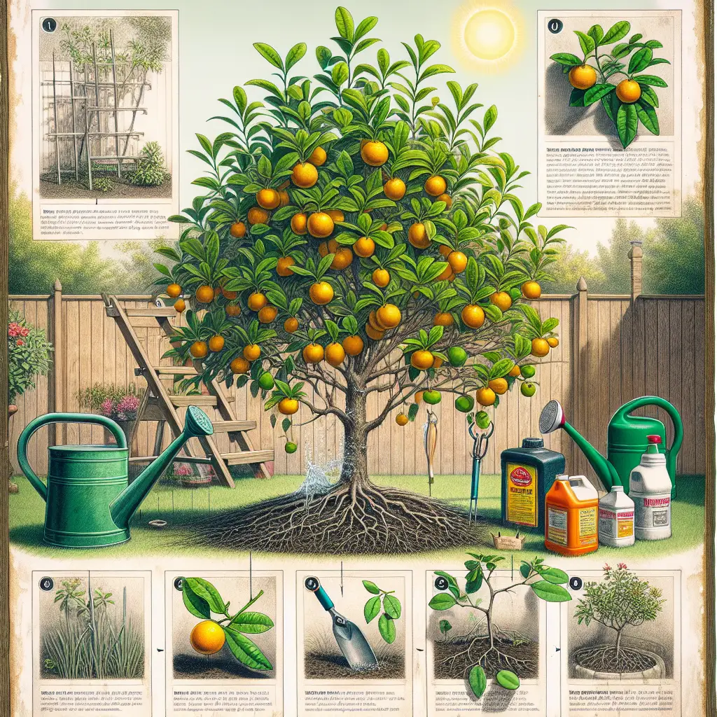 A creative and imaginative artistic rendering depicting how to save a dying kumquat tree