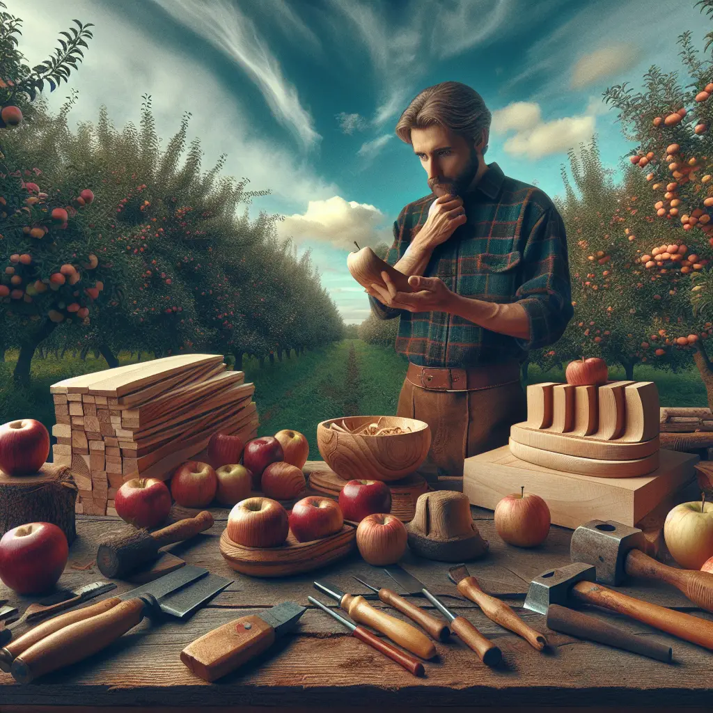 A creative and imaginative artistic rendering depicting What do you do with apple tree wood?
