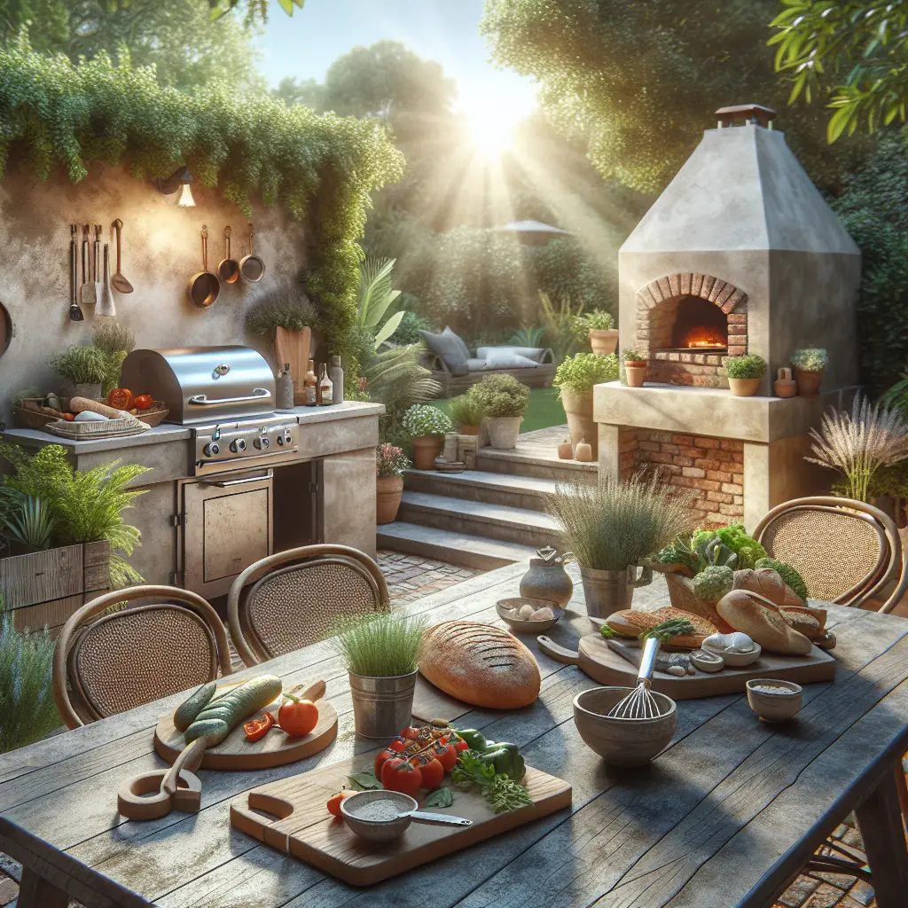 A creative and imaginative artistic rendering depicting how to stucco outdoor kitchen