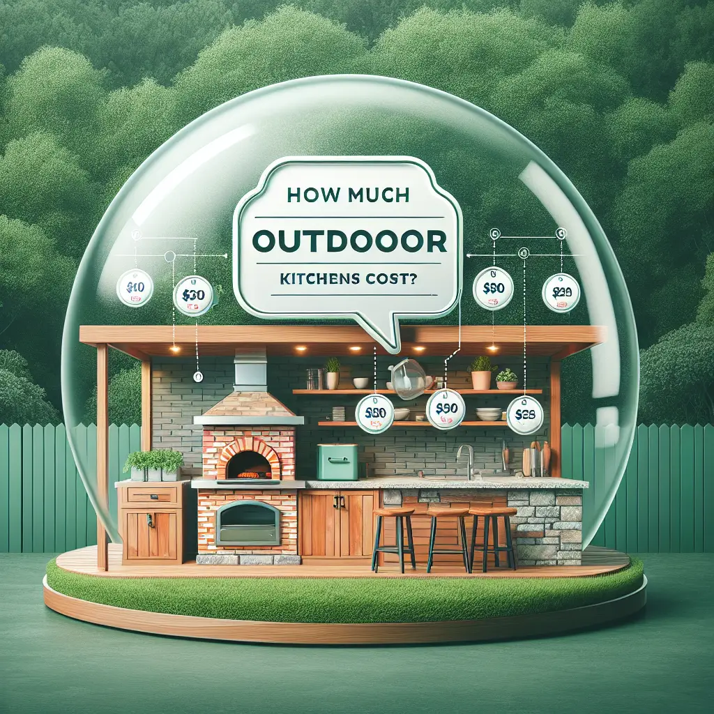 A creative and imaginative artistic rendering depicting how much do outdoor kitchens cost