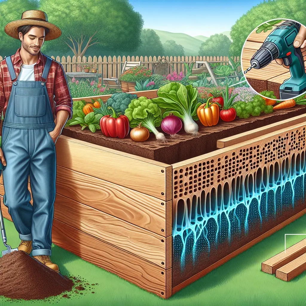 A creative and imaginative artistic rendering depicting how many holes to drill in a raised garden bed