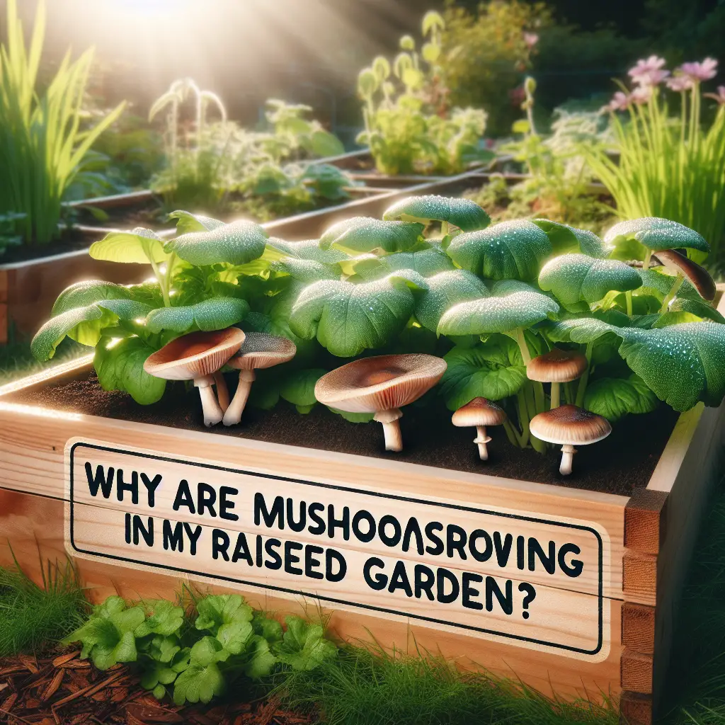 A creative and imaginative artistic rendering depicting why are mushrooms growing in my raised garden