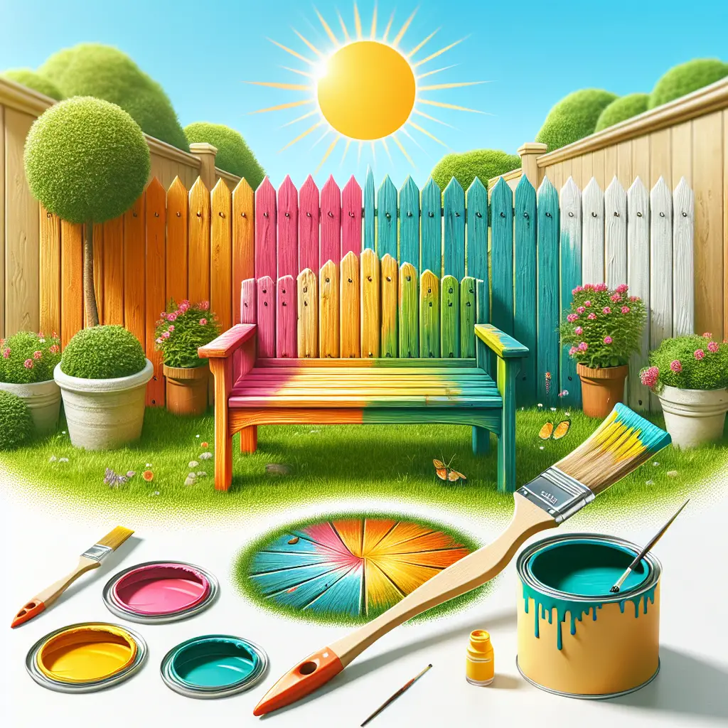 A creative and imaginative artistic rendering depicting can you use fence paint on garden furniture