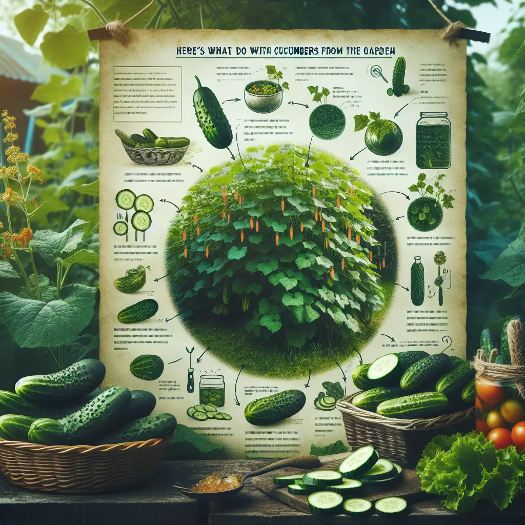 A creative and imaginative artistic rendering depicting Here's what to do with cucumbers from the garden