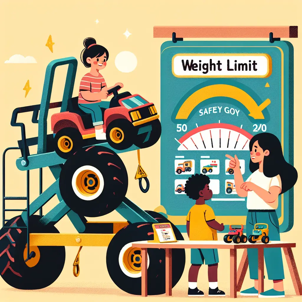 A creative and imaginative artistic rendering depicting What is the weight limit on Power Wheels? How to choose the best ride for your child