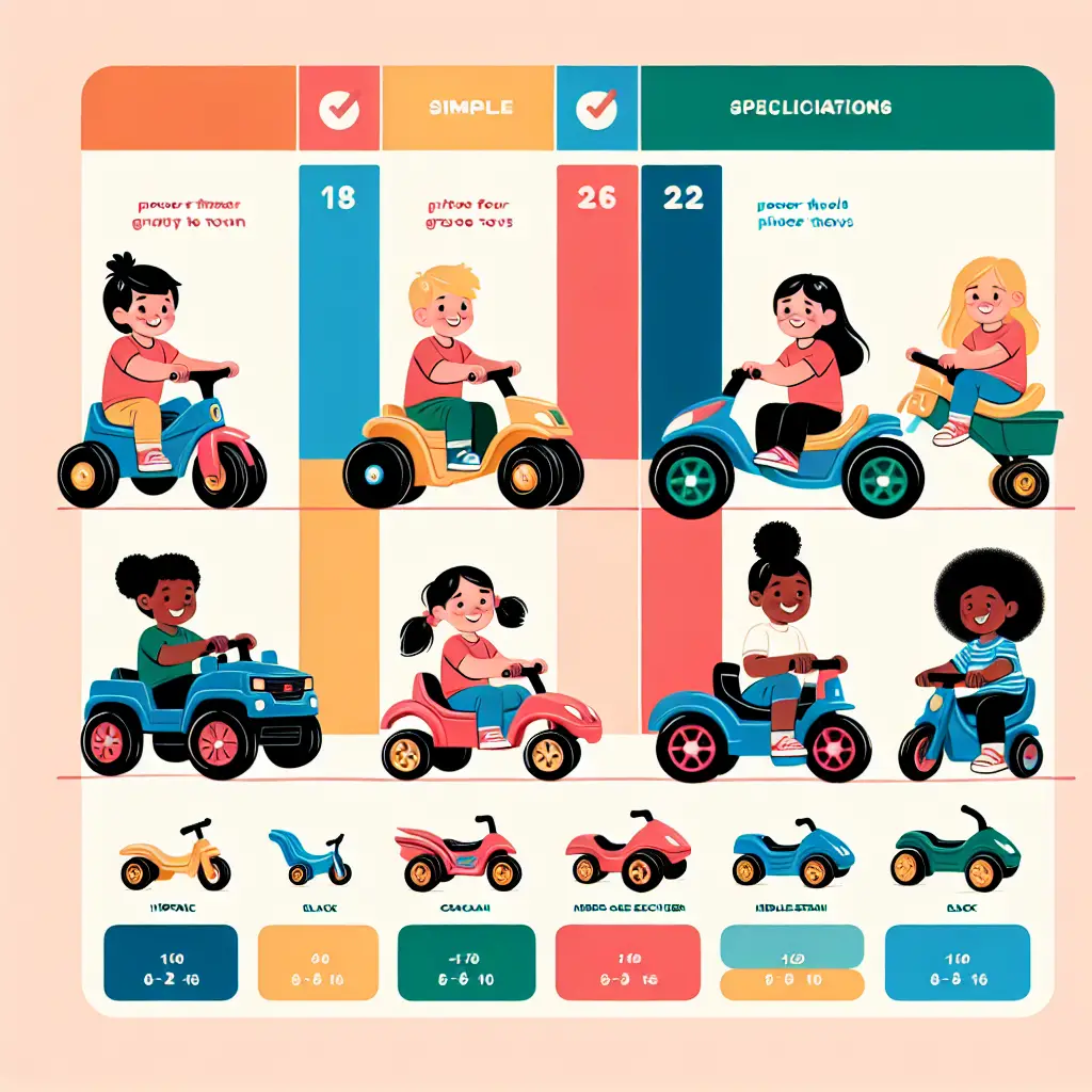 A creative and imaginative artistic rendering depicting What age range for kids on power wheels? How to choose the correct ride for your kids age