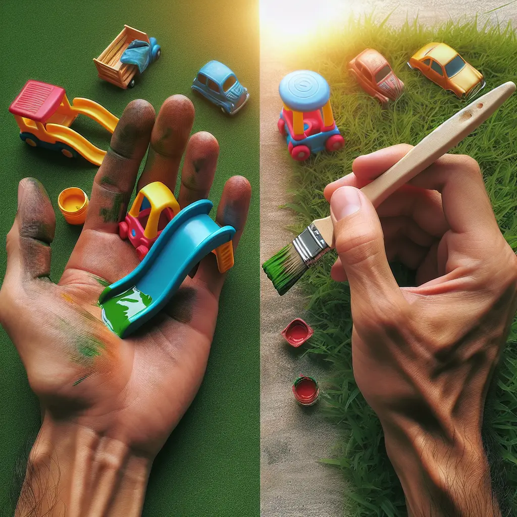 A creative and imaginative artistic rendering depicting Can you paint plastic outdoor toys