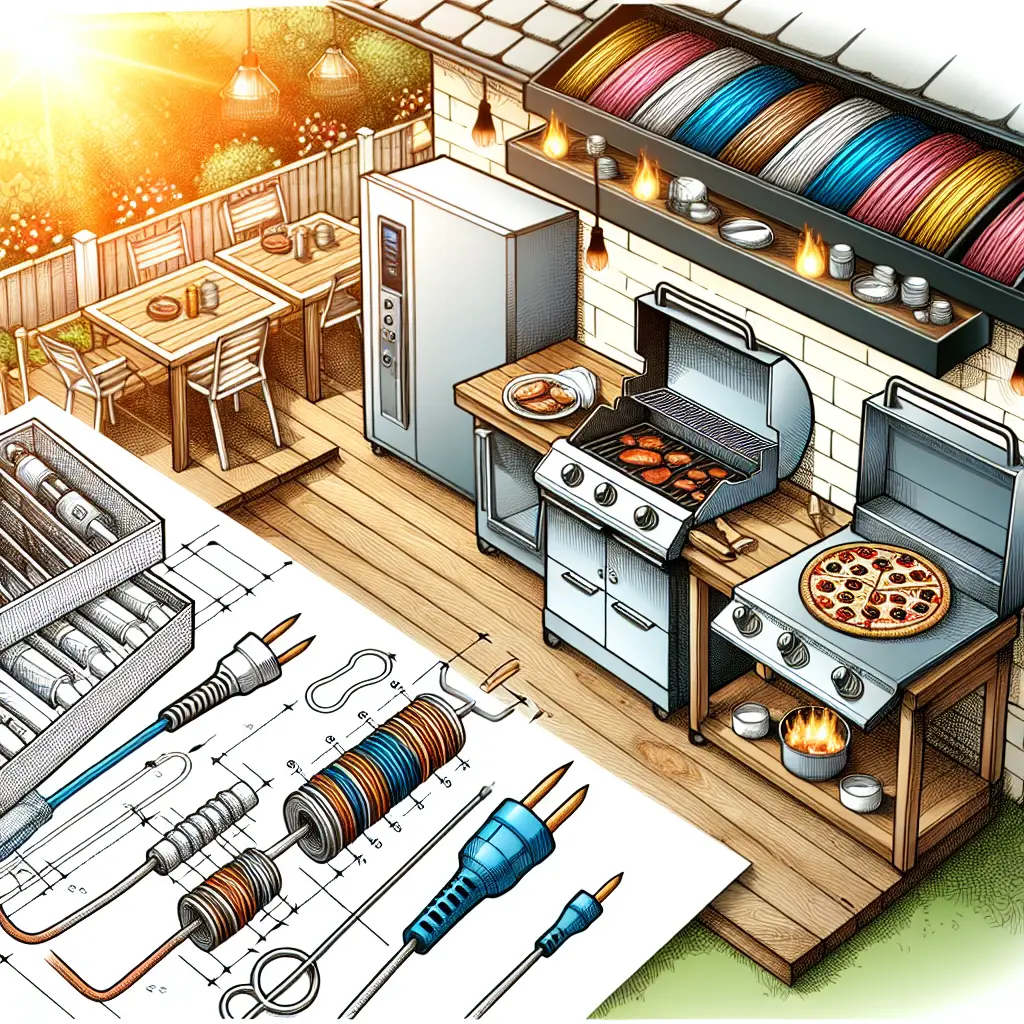 A creative and imaginative artistic rendering depicting What size wire for outdoor kitchen?