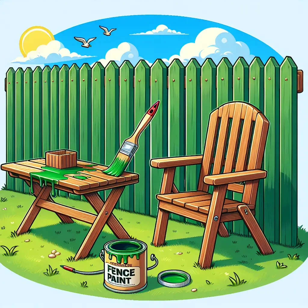 A creative and imaginative artistic rendering depicting Can you use fence paint on garden furniture