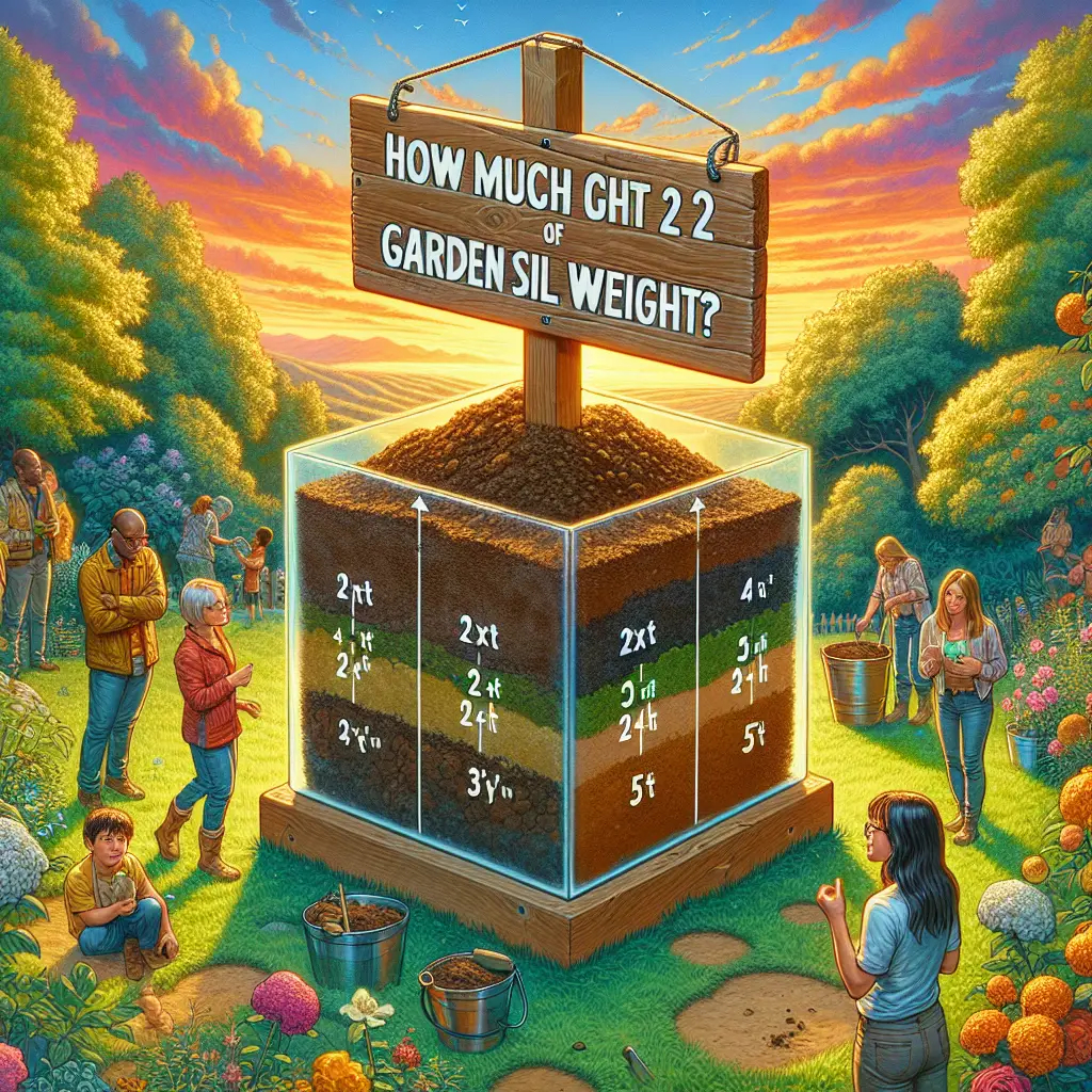 A creative and imaginative artistic rendering depicting How much does 2 feet of garden soil weigh?