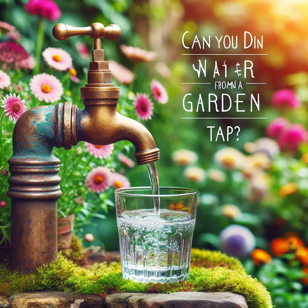 A creative and imaginative artistic rendering depicting Can you drink water from a garden tap?