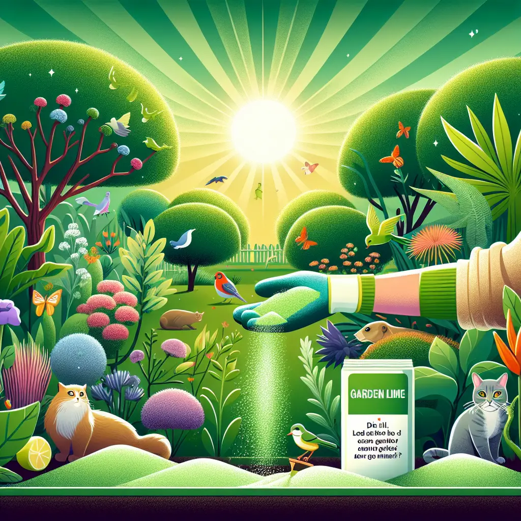 A creative and imaginative artistic rendering depicting Will garden lime hurt animals?