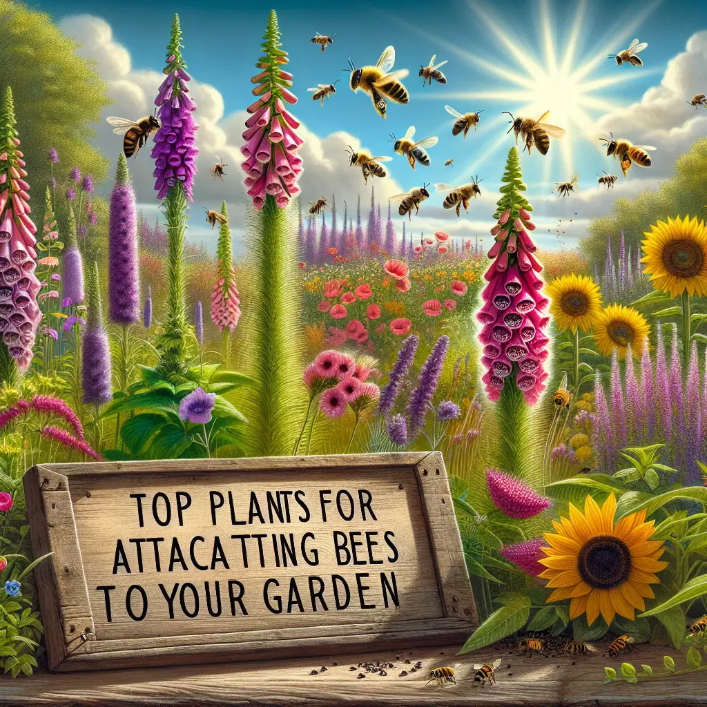 A creative and imaginative artistic rendering depicting Top Plants for Attracting Bees to Your Garden