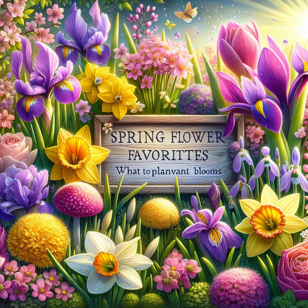 A creative and imaginative artistic rendering depicting Spring Flower Favorites: What to Plant for Vibrant Blooms