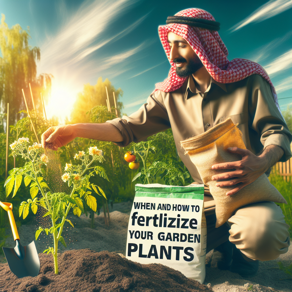 A creative and imaginative artistic rendering depicting When and How to Fertilize Your Garden Plants