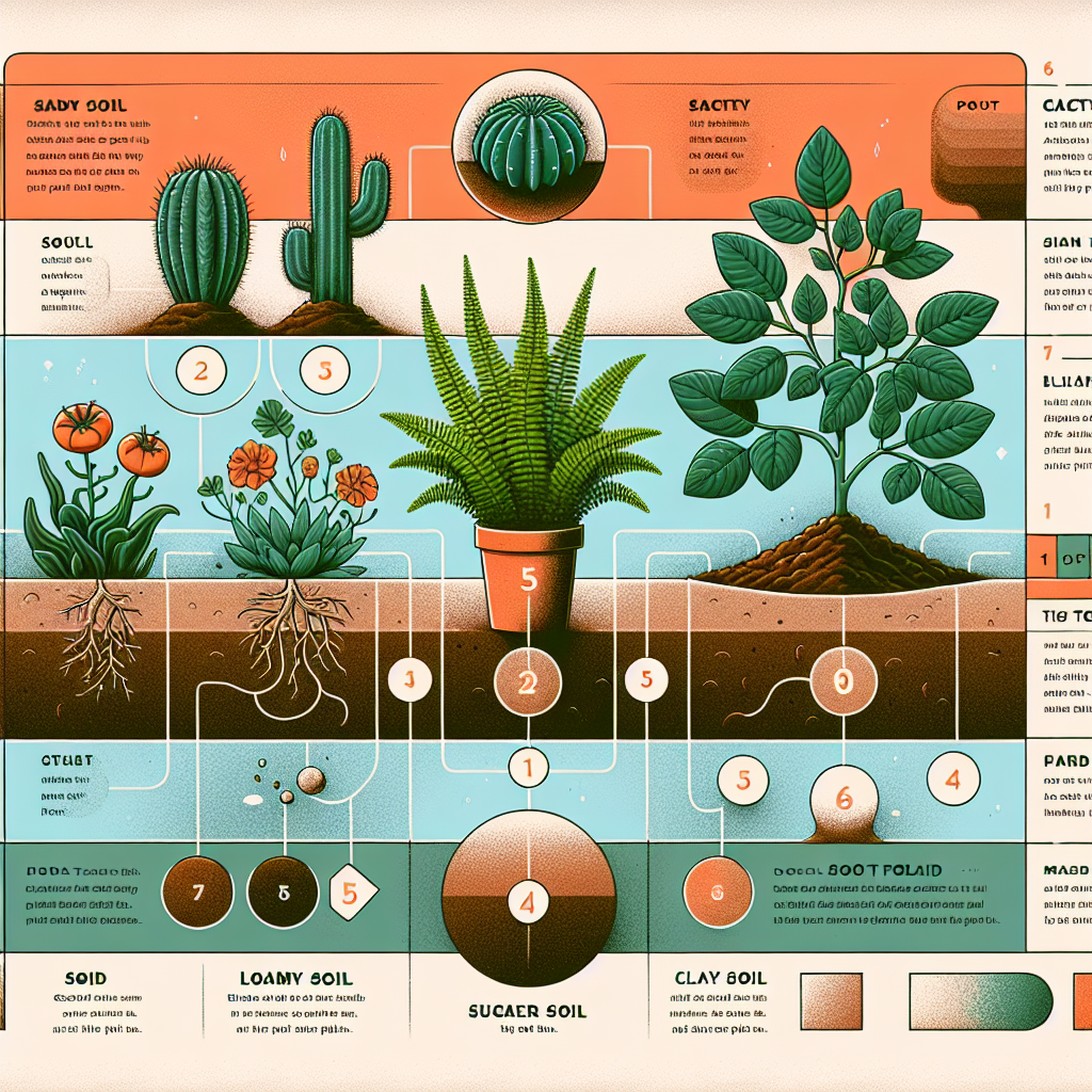 A creative and imaginative artistic rendering depicting Selecting the Right Soil Type for Different Plants