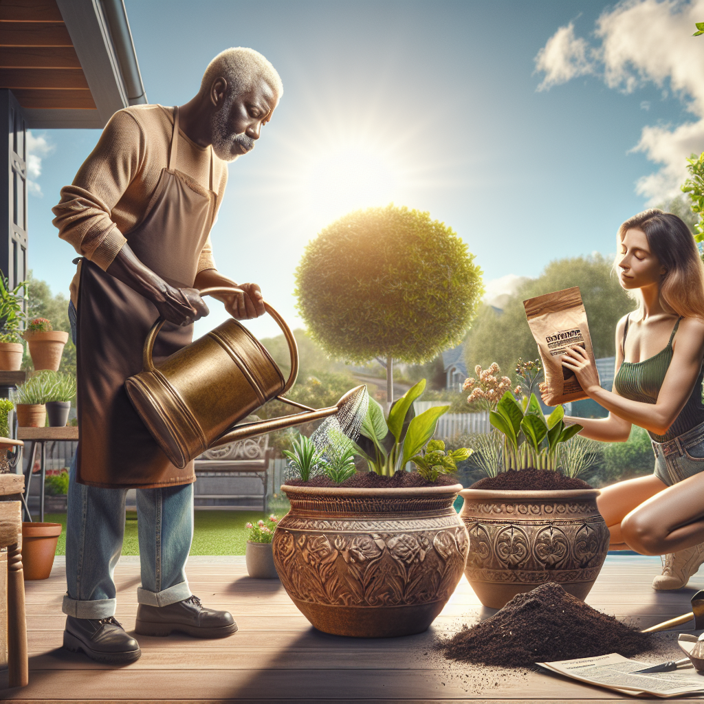 A creative and imaginative artistic rendering depicting How Often Should You Change the Soil in Planters?