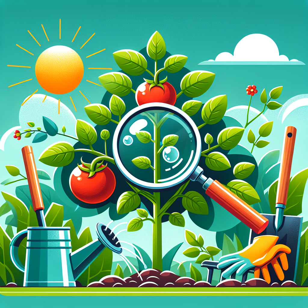 A creative and imaginative artistic rendering depicting Solving Common Tomato Plant Problems