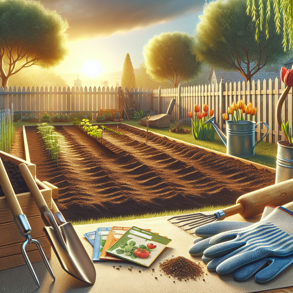 A creative and imaginative artistic rendering depicting Steps to Prepare Your Backyard for a Garden