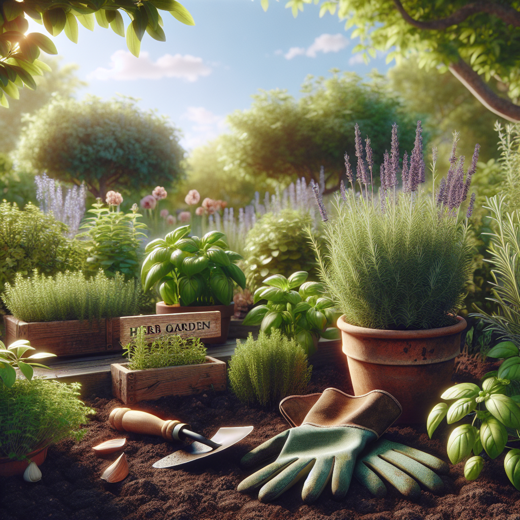 A creative and imaginative artistic rendering depicting Growing Herbs: Tips for a Fragrant Garden